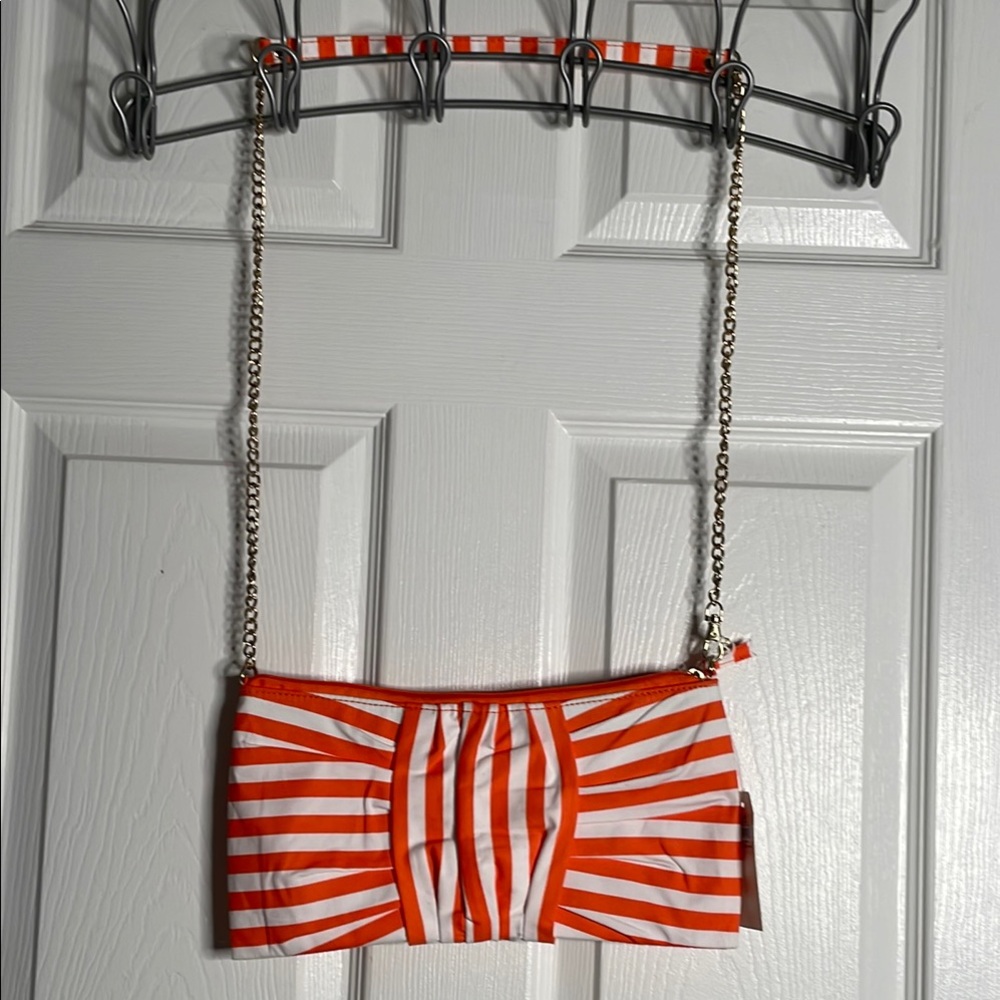 NWT Mudpie striped crossbody handbag with chainlink strap